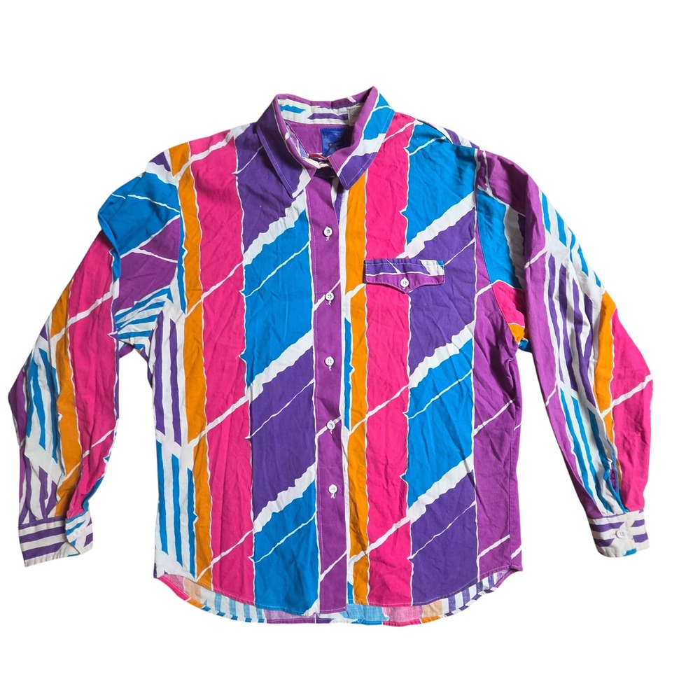 Vintage Roper Women Button Up Western Shirt 11/12 Abstract Striped 90s Pop Retro
